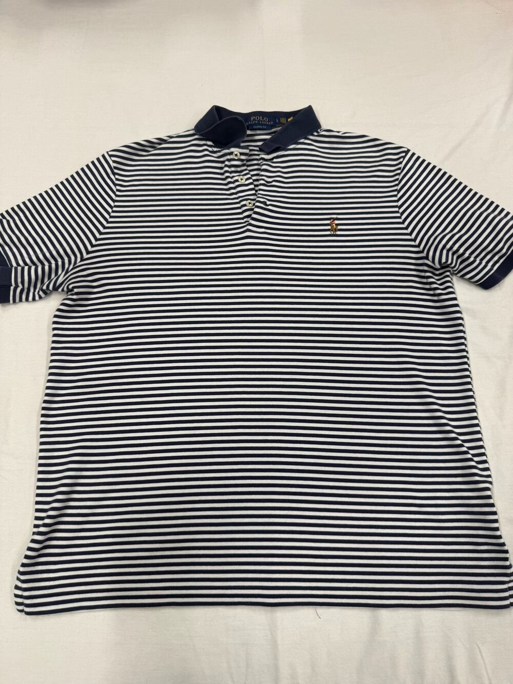 Polo Ralph Lauren Men’s Large Classic Fit Striped Polo Shirt Navy White Pony